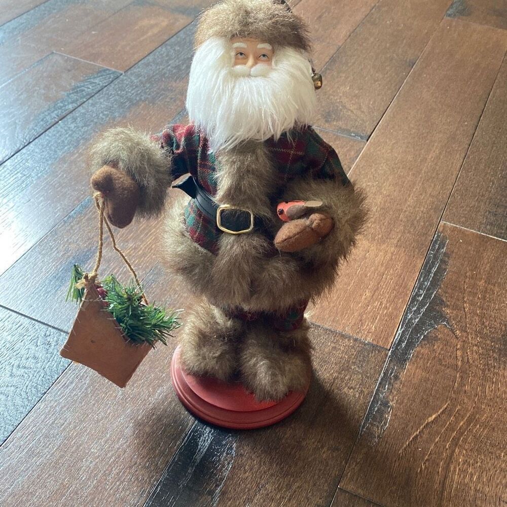 Woodland‎ cabin Santa with canoe Christmas decoration rustic 12 inches